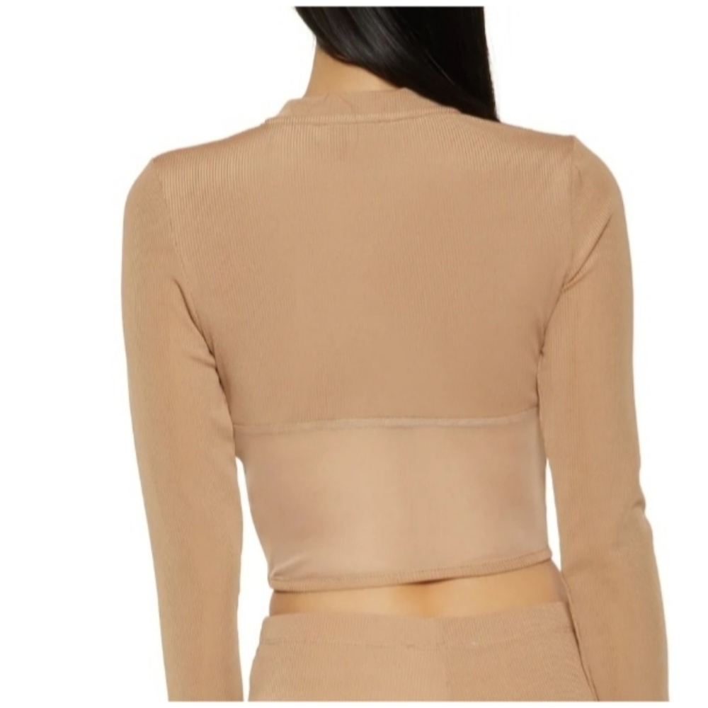 Long Sleeve NWOT Ribbed Knit Mesh Crop Top - Picture 3 of 5